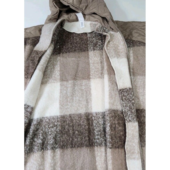 Unbranded Womens Ponco S/M Hooded Brown&Cream Plaid Quilted Accents Zip-up - Picture 7 of 10
